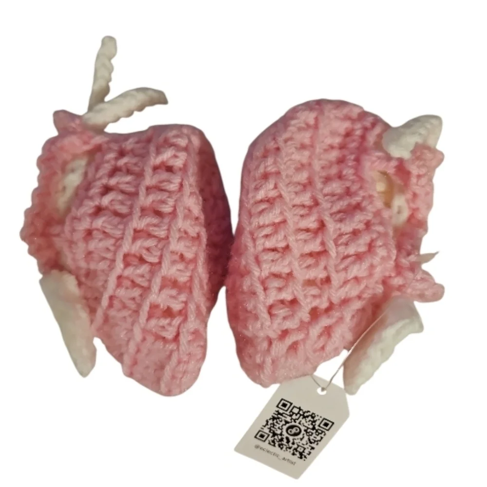 Hand Crafted Pink Crochet Baby Booties with Heart Design hand Knit Handmade 5